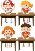 Set of children eating healthy breakfast vector