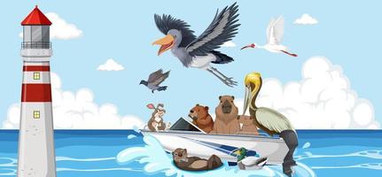 Wild animals on a boat vector