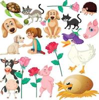 Set of different cute kids and objects vector