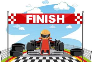 Cartoon racing car reach the finish line