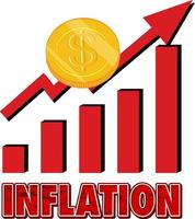 flecha roja que sube con la palabra inflación vector