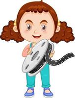 A girl holding film reel vector