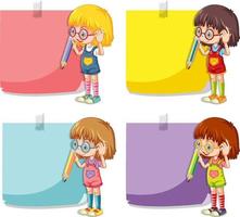 lindo personaje de dibujos animados de niña con bloc de notas de color vector