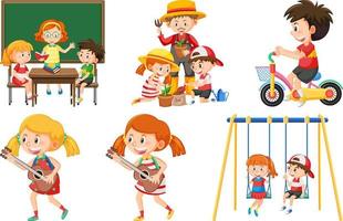 conjunto de niños haciendo diferentes actividades. vector