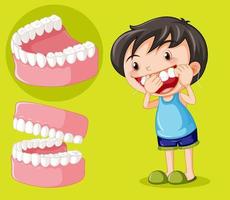 Cute boy cartoon character flossing teeth vector