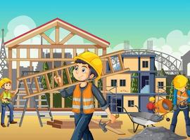 Building construction site with workers vector