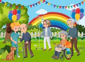 Outdoor party with elderly people vector