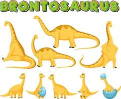 diferentes personajes lindos de dibujos animados de dinosaurios brontosaurio vector