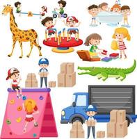 Set of different cute kids and objects vector