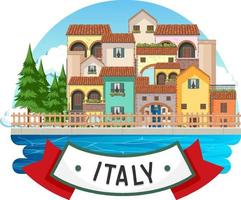 etiqueta de banner de italia con edificios de viviendas vector