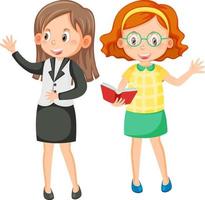 Two female teacher cartoon characters vector