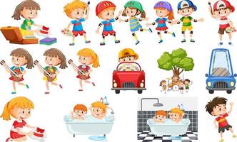 Set of cute kids and objects vector