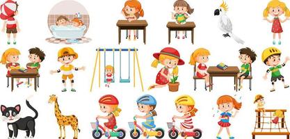 Set of cute kids and objects vector