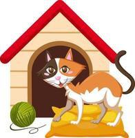 un gato con casa en estilo de dibujos animados vector