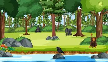 Forest environment background with wild animals vector