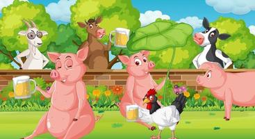 Farm background with happy animals vector