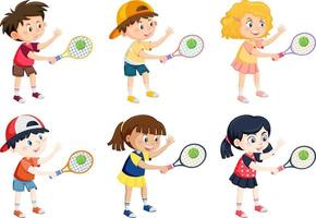 Children tennis players cartoon vector