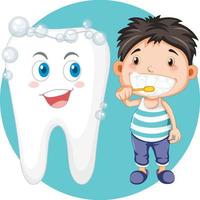 niño cepillándose los dientes junto a dientes sanos vector