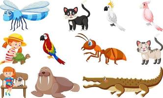 Set of various wild animals in cartoon style vector