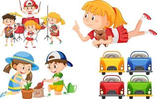 Set of children doing different activities vector