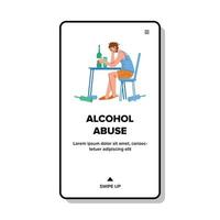 Alcohol Abuse Man Sit At Table With Drinks Vector