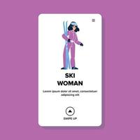 Ski Woman Activity Rest On Winter Vacation Vector