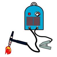 tig welding machine set with on mass clamp and tig clamp flat design vector illustration