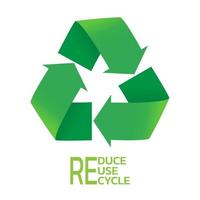 Reduce Reuse Recycle green arrows eco symbol isolated on white background vector