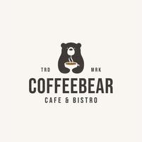 el diseño del logo del oso de café en estilo vintage en un fondo marrón es perfecto para cafeterías, bares, cafés, restaurantes, bebidas, etc. vector