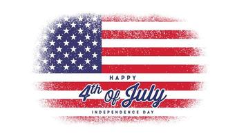 Happy 4th of July Independence Day greeting card with american flag brush stroke background and hand lettering text design. Vector illustration.
