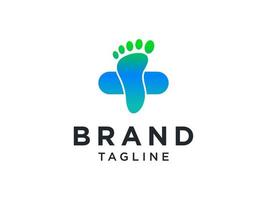 Foot Care Medical Logo. Footprint and Heart Symbol with Cross Icon inside. Flat Vector Logo Design Template Element