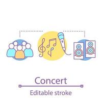 Concert concept icon. Artiste show. Singer, vocalist meeting scene. Music performance entertainment. Song premiere. Event idea thin line illustration. Vector isolated outline drawing