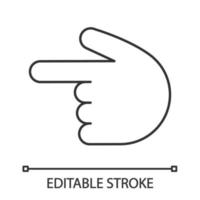 Backhand index pointing left linear icon. Thin line illustration. Turn left finger pointer. Hand gesture emoji. Contour symbol. Vector isolated outline drawing. Editable stroke