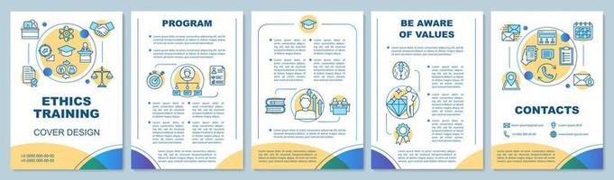 Business ethics courses brochure template layout. Core values. Corporate social responsibility. Flyer, booklet, leaflet print design. Vector page layouts for magazines, reports, advertising posters