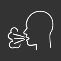 Coughing chalk icon. Viral infection, influenza, flu, cold symptom. Bad breath. Sneezing. Tuberculosis, mumps, whooping cough. Isolated vector chalkboard illustration