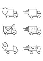 Delivery service icon set. Perfect for design elements from online shopping, delivery shops, and express couriers. Delivery truck outlined icon collection. Basic Element Shipping design vector