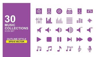 30 conjunto de iconos de música vectorial editable. adecuado para la interfaz de usuario de diseño y ux. recurso gráfico elemento básico vector