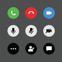 Video call user interface Button collection. Frequently used buttons and icons are set for video calling apps. EPS10 editable icon vector