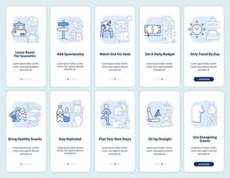 Comfortable road trip light blue onboarding mobile app screen set. Walkthrough 5 steps editable graphic instructions with linear concepts. UI, UX, GUI template. vector