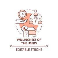 Willingness of users red concept icon. Change customer habits. Maas issue abstract idea thin line illustration. Isolated outline drawing. Editable stroke. vector