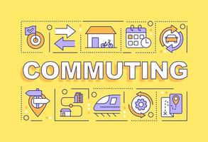 Commuting word concepts yellow banner. Passengers transportation. Infographics with editable icons on color background. Isolated typography. Vector illustration with text.