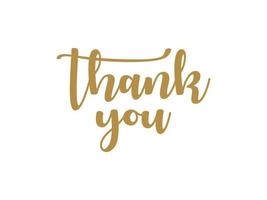 Thank You Card. Gold Text Handwritten Calligraphy Lettering with Square Line Frame Outside isolated On White Background. Flat Vector Illustration Design Template Element.
