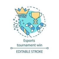 Esports tournament win concept icon. Championship winner trophy. Video gaming champion award. Cyber sport competition idea thin line illustration. Vector isolated outline drawing. Editable stroke