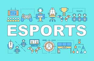 Esports word concepts banner. Computer games tournament. E sports championship, competition. Presentation, website. Isolated lettering typography idea with linear icons. Vector outline illustration