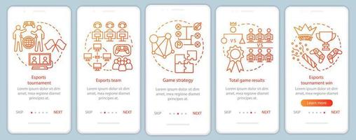 Esports tournament onboarding mobile app page screen vector template. Cyber sport championship. Walkthrough website steps with linear illustrations. UX, UI, GUI smartphone interface concept