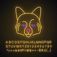 spitz alemán lindo personaje de luz de neón kawaii. perro con hocico sonriente. animal con ojos mirando hacia un lado. emoji divertido, emoticono. icono brillante, alfabeto, números, símbolos. ilustración vectorial aislada vector