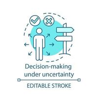 Decision-making under uncertainty concept icon. Ways to solve problem. Man at crossroads. Choosing right path idea thin line illustration. Vector isolated outline drawing. Editable stroke