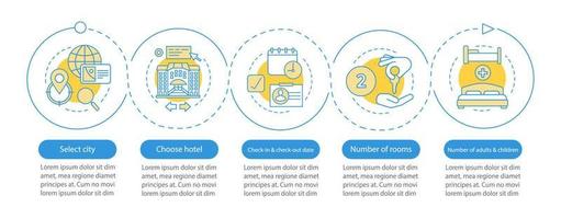 hotel eligiendo plantilla infográfica vectorial. planificación de viajes. elementos de diseño de presentación de negocios. visualización de datos con pasos y opciones. gráfico de línea de tiempo del proceso. diseño de flujo de trabajo con iconos lineales vector