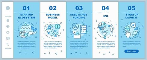 plantilla de vector de páginas web móviles de incorporación de inicio. creación de empresas idea de interfaz de sitio web de teléfono inteligente sensible con ilustraciones lineales. pantallas de pasos del tutorial de la página web. concepto de color