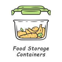 Food storage container color icon. Zero waste swap. Eco friendly, recycle material. Plastic food packaging. Reusable lunch box. Fresh fruits and vegetables storage. Isolated vector illustration